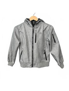 Reebok Heather Gray Hooded Varsity Style Active Jacket Zipper Pockets Size M